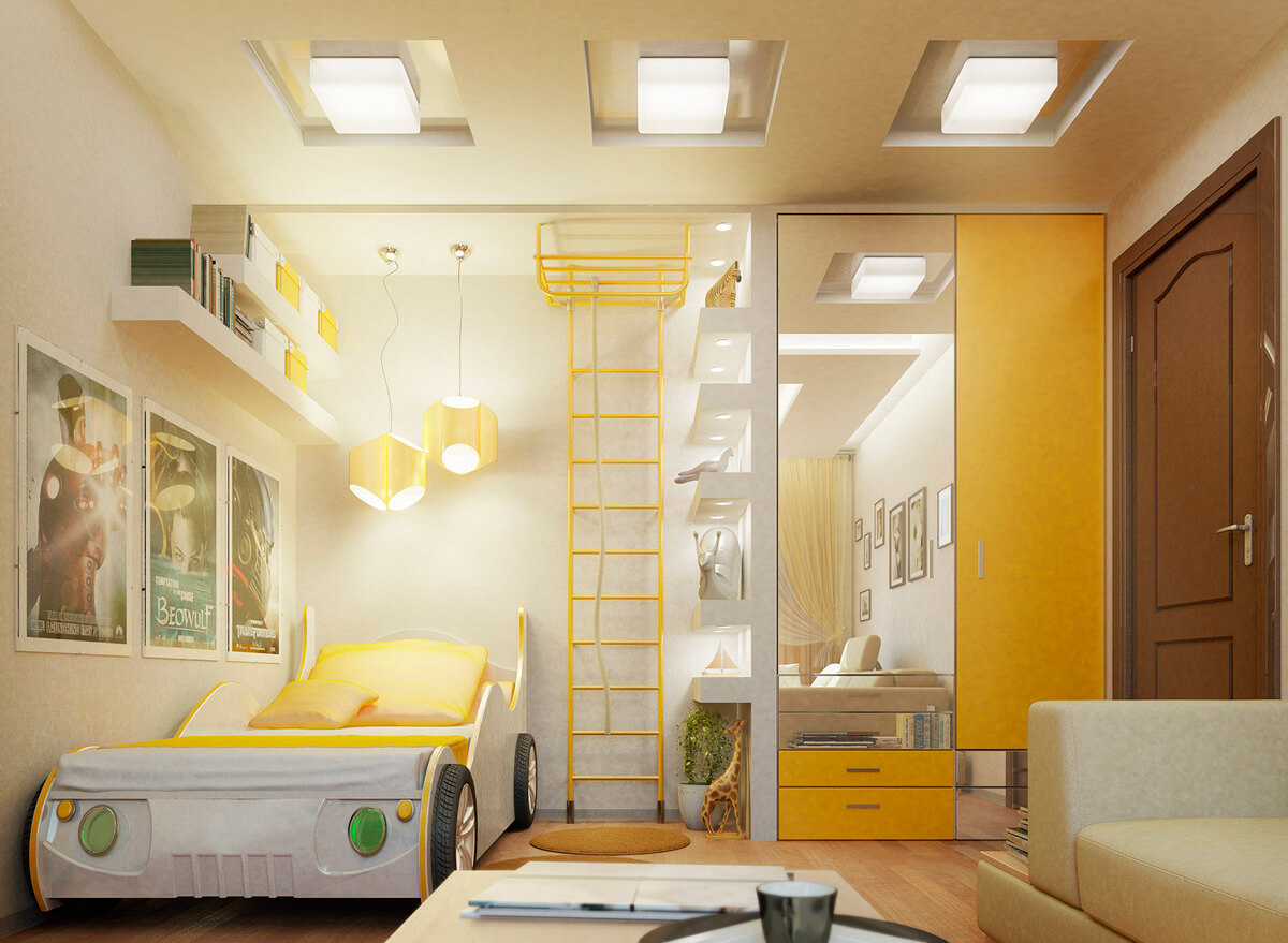 Желтый в дизайне детской комнаты