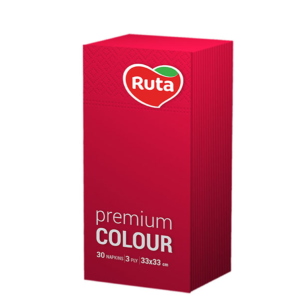 

Салфетки бумажные Ruta Premium Colour 33х33, сложение 1/8, красные, 30шт