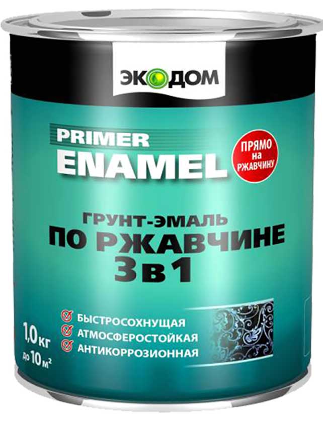 Экодом Грунт-эмаль по ржавчине 3 в 1, 1 кг (черный)  - купить