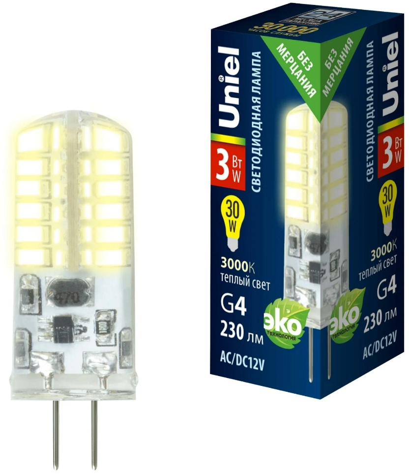 Лампа светодиодная G4 3Вт 3000К 12В LED Uniel -  в ОМА