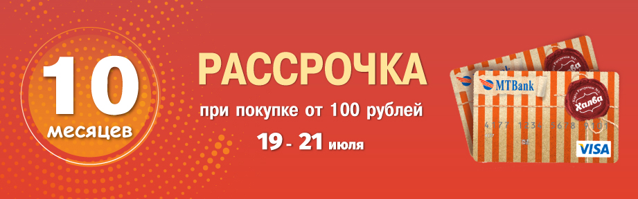 Рассрочка на 10 месяцев от 100 рублей по карте Халва